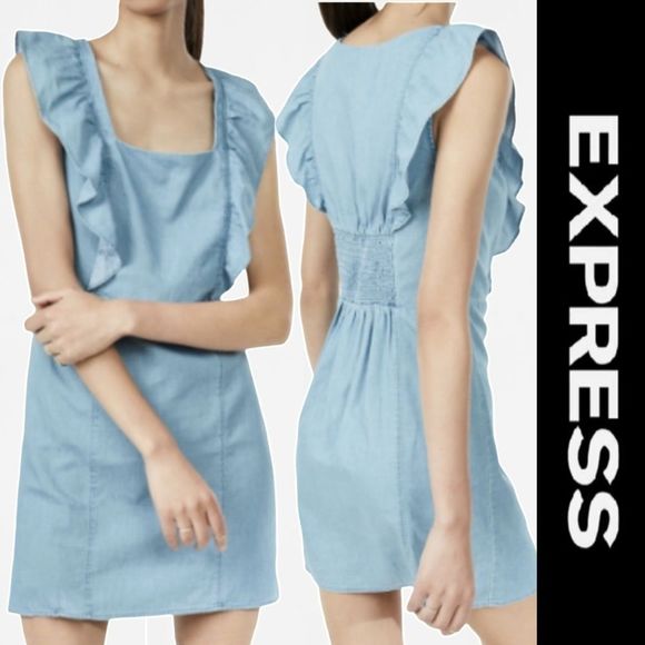 Express Dresses & Skirts - Express Chambray Ruffle Dress
